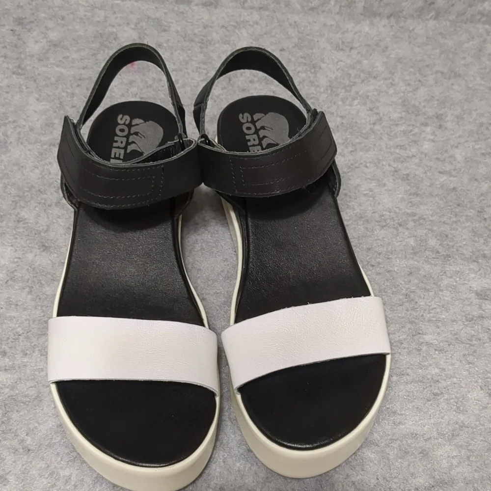 Sorel Cameron Flatform Platform Sandals White Black Colorblock Women's US Size 7 - Picture 7 of 8